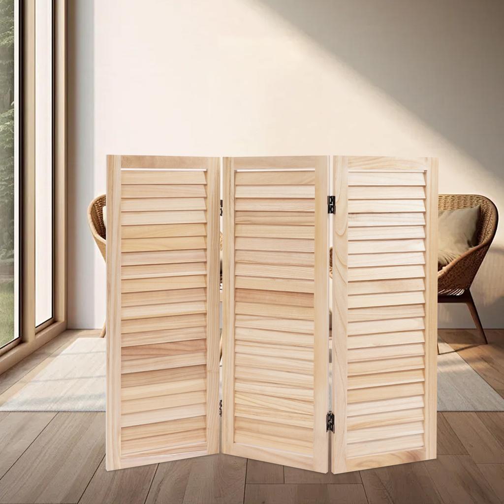 3 Panel Short Room Divider Screen, Natural Wood Freestanding Folding Partition, Home Decor, Space Separator, Privacy Screen