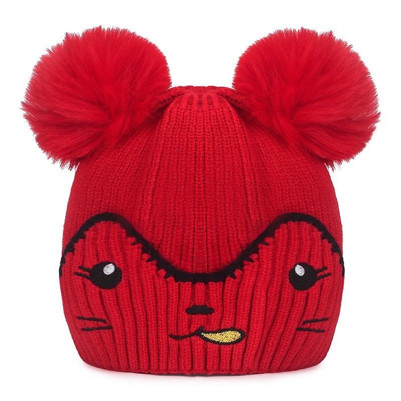NORTHWOOD Children's Cute Cartoon Fur Ball Knitted Hat Winter Cold-proof Warm Baby Kids Woolen Hat for Boys Girls Beanies Hat