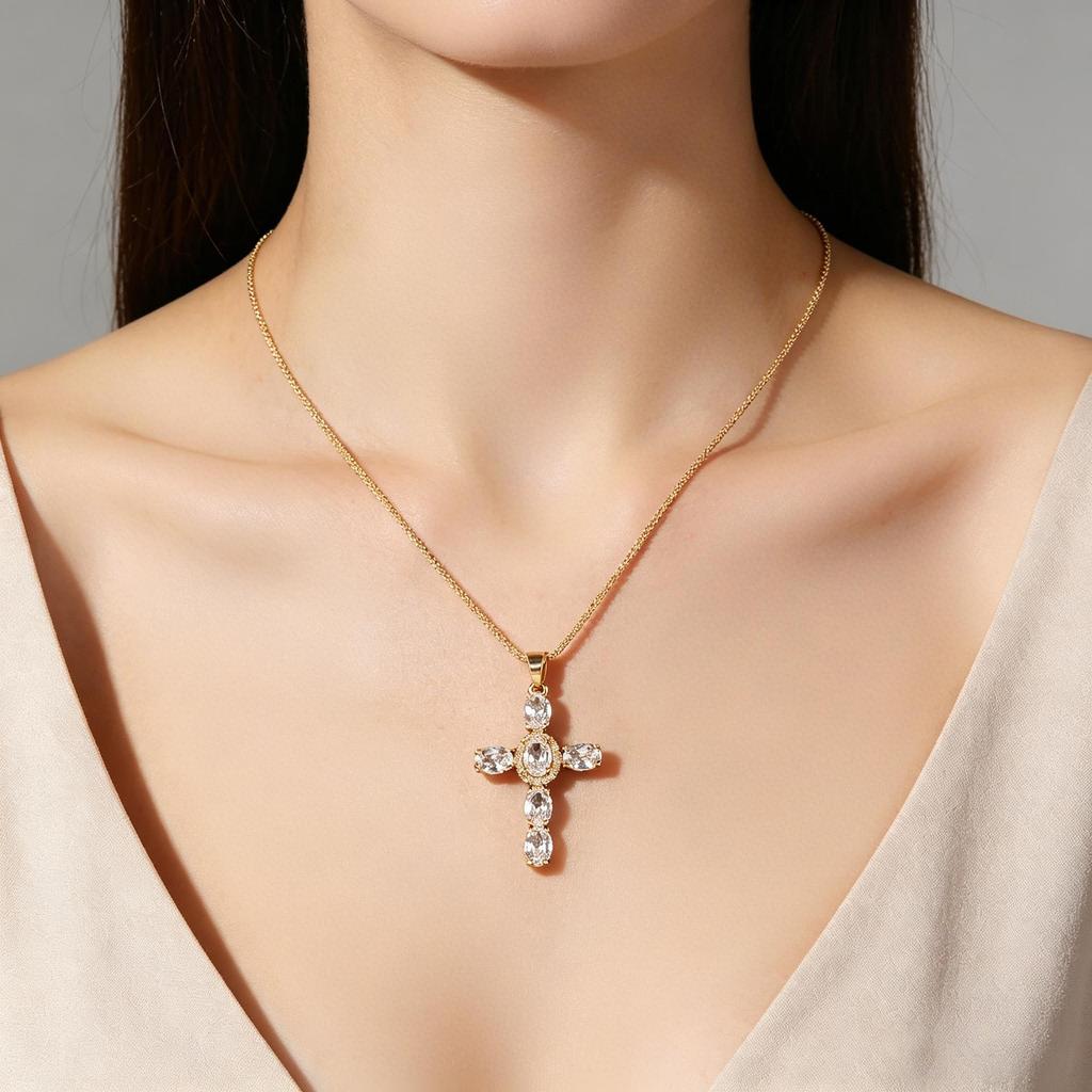 Elegant Zircon Cross Necklace - Luxury Niche Design, Versatile Sweater Chain