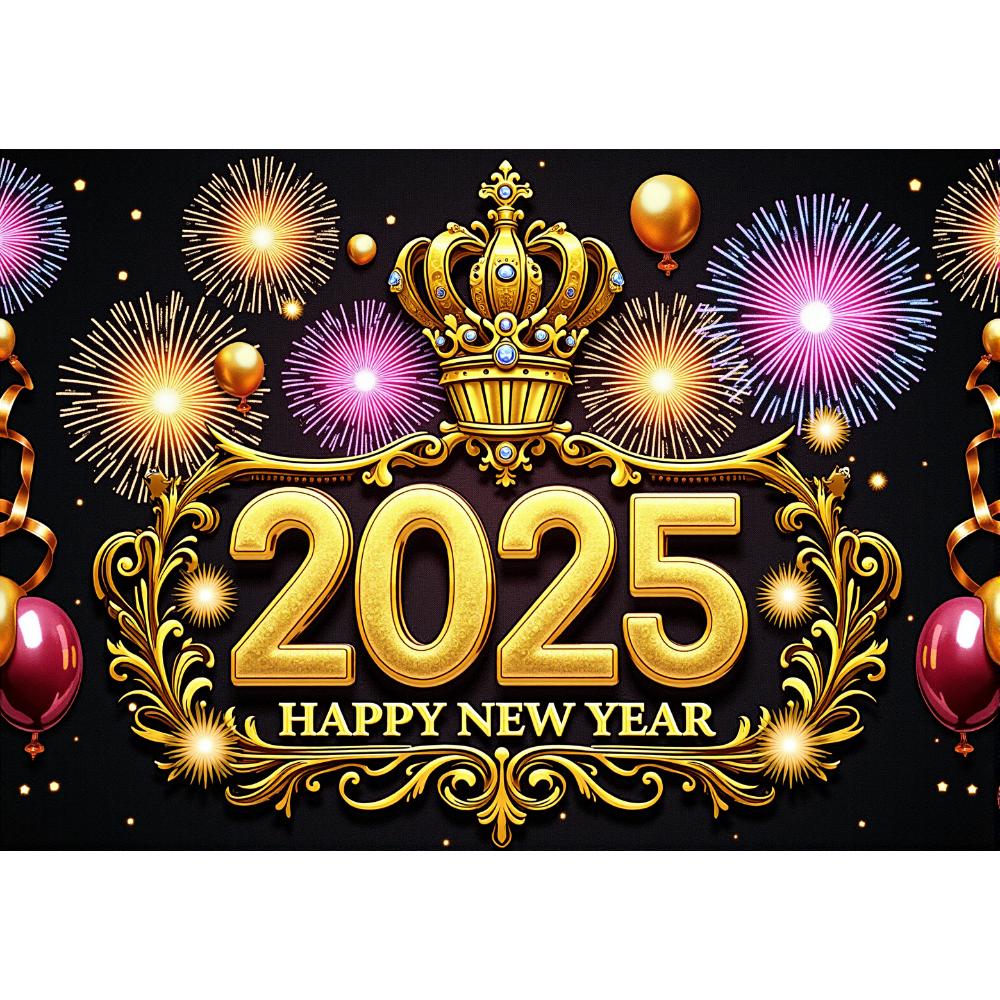 Fundal de Anul Nou Fericit 2025, artificii, temă aurie, banner de petrecere, Anul Nou, sărbătorirea petrecerii de familie, decorare foto, fundal