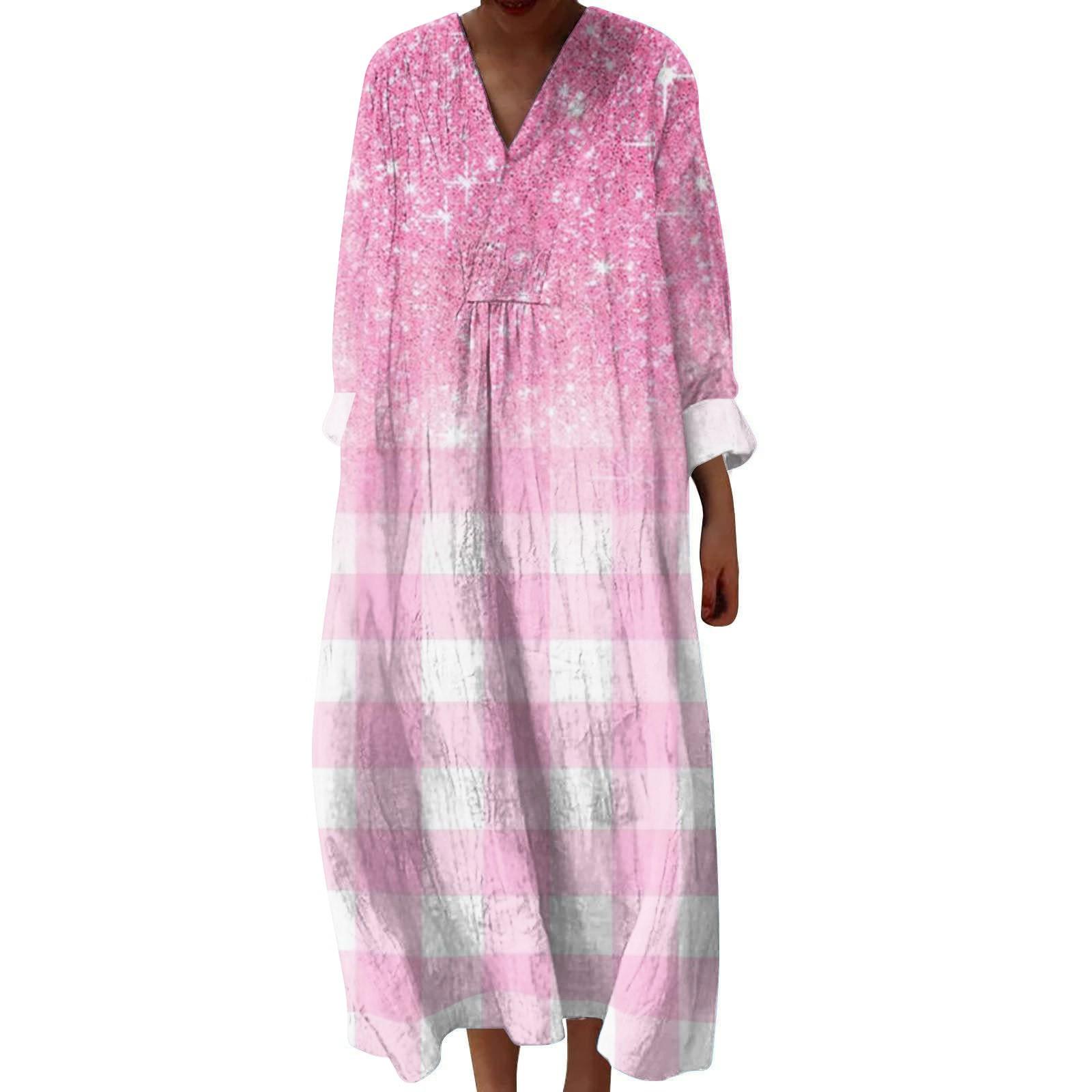 

Женское повседневное и модное платье с V-образным вырезом и принтом, с длинным рукавом M