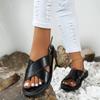 Women's Comfort Non-slip Beach Sandals 2024 New Flat Casual Leather Women's Running Shoes Ladies Narrow Band Black Roman Shoe
