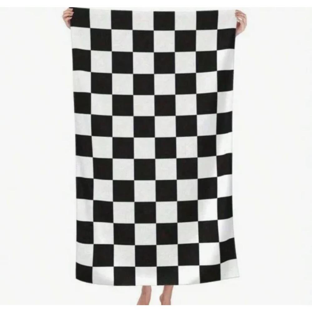 Textilien Women's Black/White Oversized Large Quick-Dry Beach Towel Men Friendly Checkered Absorbent Soft Microfiber Bath Towel Beach Towel