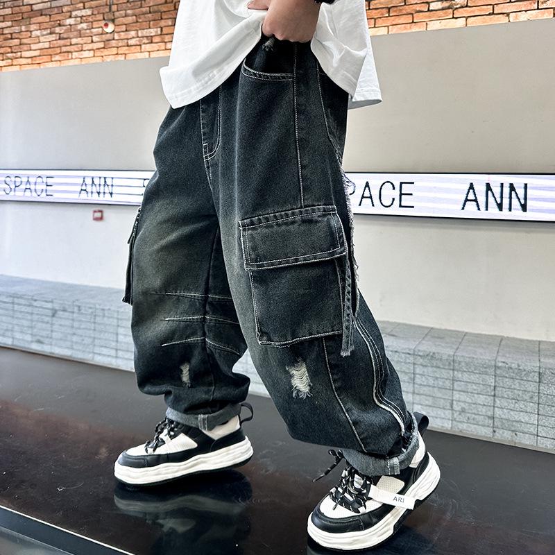 

Повседневные джинсы для мальчиков весна-осень 2025 - Стильные рабочие брюки для детей 140 cm чёрный