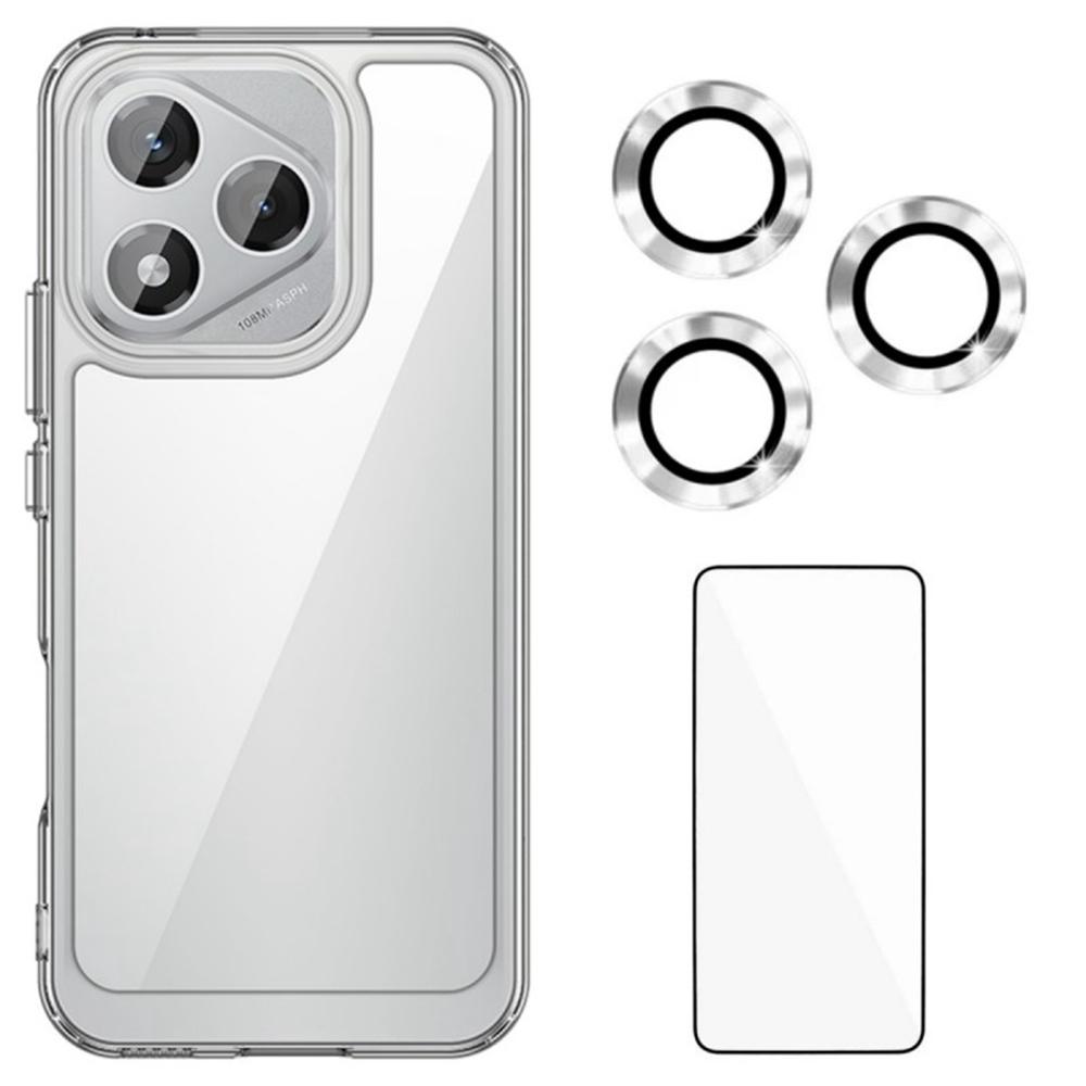 

WANLONFENG MF Series for Honor 400 Lite 5G Case TPU Acrylic Clear Phone Cover with CD Texture Lens Film+Tempered Glass Film Transparent