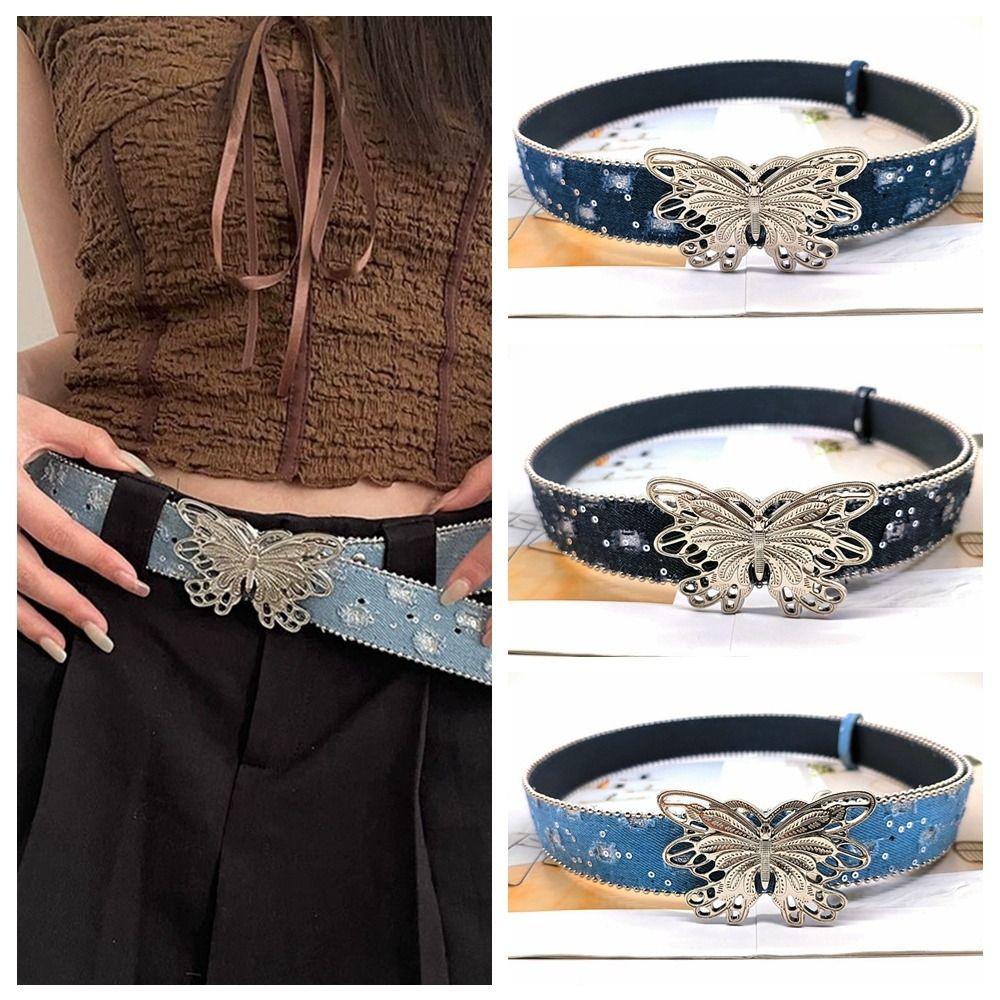 

Trouser Decoration Thin Belt Korean Style Pu Waistbands Retro Denim Butterfly Belt Female/Girls