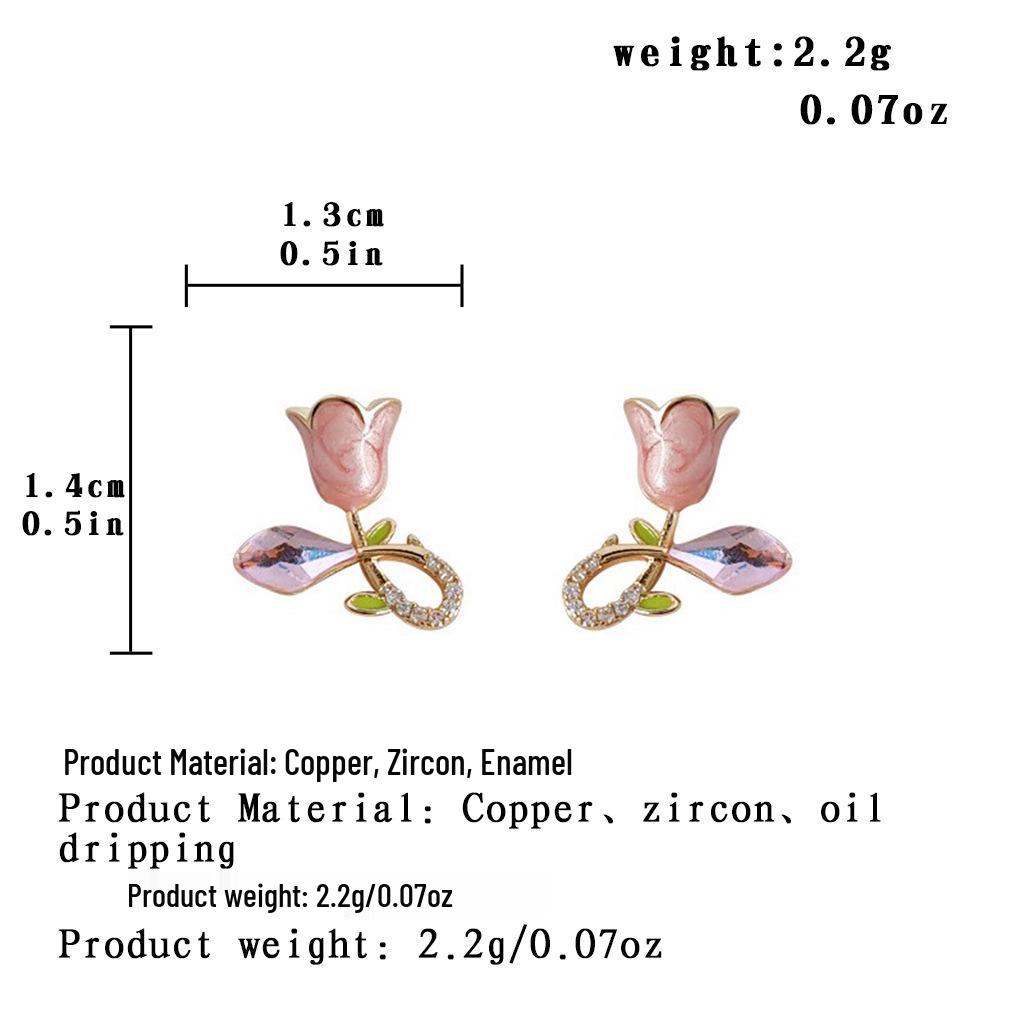 Серебряные серьги-гвоздики в стиле французского кантри с цирконом в форме тюльпана - Свежие, Милые, Универсальные украшения