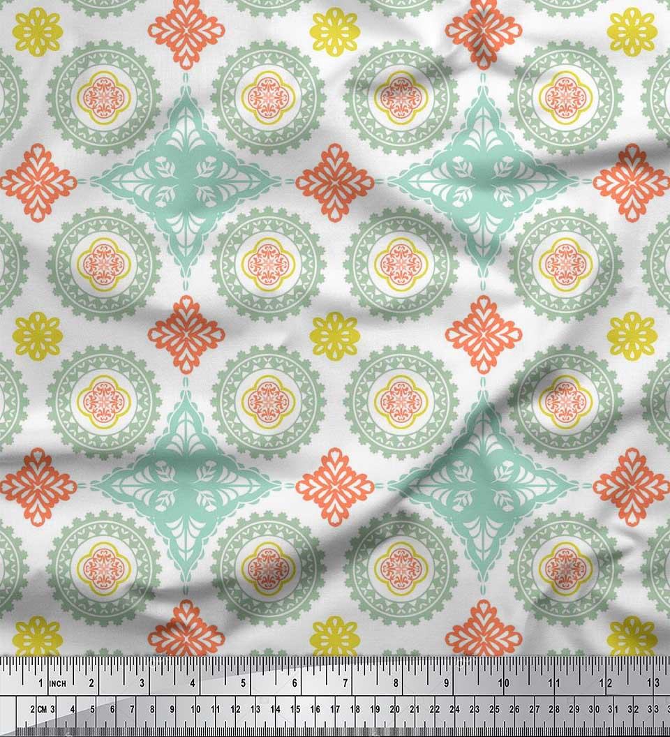 

Японська креп-атласна тканина Soimoi Тканина з квітковим принтом у формі мандали 1 метр 42 дюйми 42 Inch Wide - Poly Crepe зелений