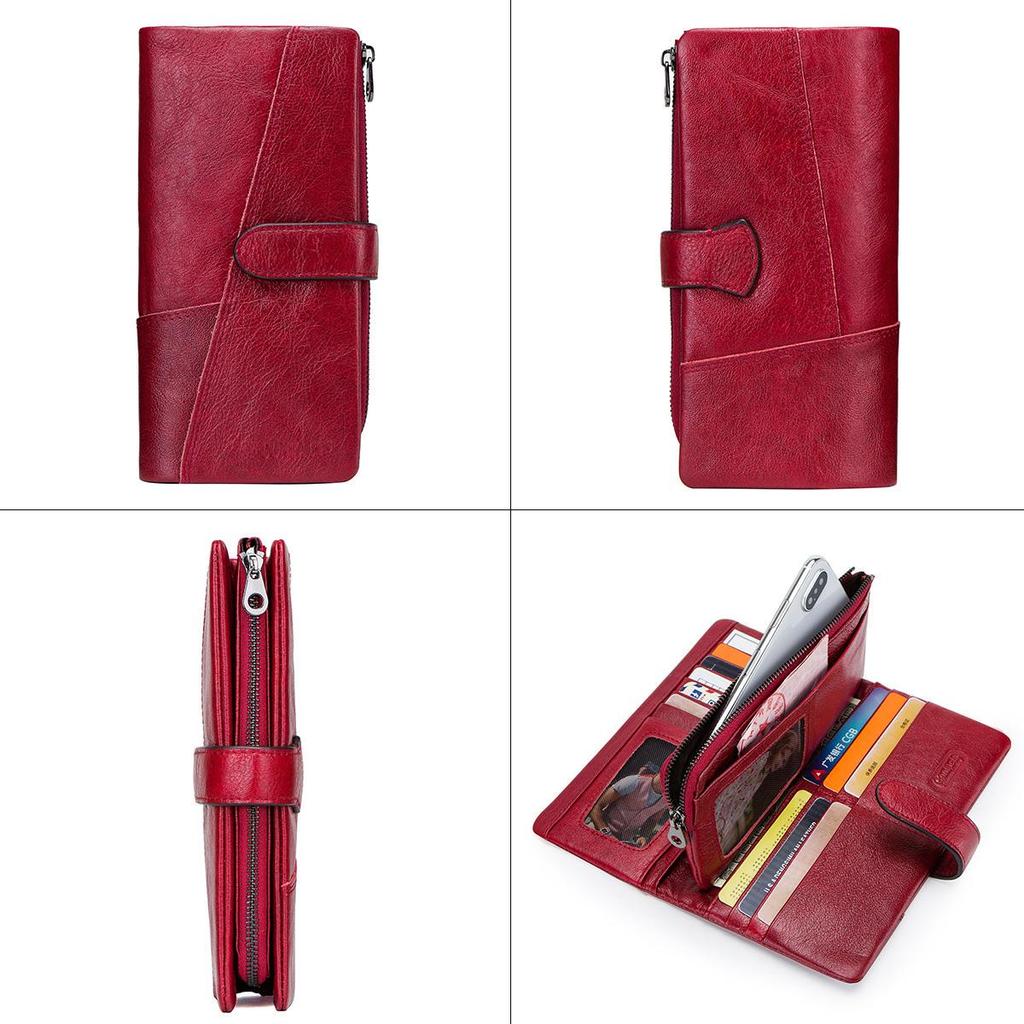 CONTACT'S Genuine Leather Men Long Wallet Phone Bag Zipper Coin Pocket Purse Male Clutch Wallet