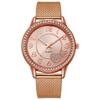 Rose Gold Peach Heart Mesh Quartz Watch with Diamond Inlay for Women
