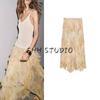 Summer New Product Women's Clothes Mid-Waist Asymmetric Hem Print Laminated Decoration Skirt 3694011