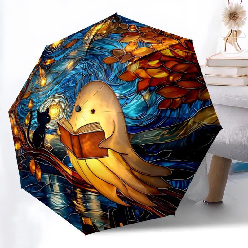 1pc Ghost Cat Fashionable Automatic Opening/Closing Folding Umbrella with 8 Bones, Windproof Portable, Daily Use185