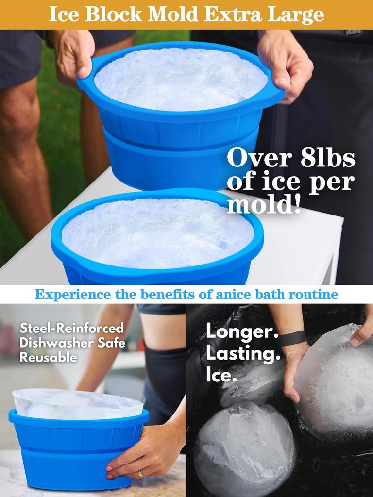 Ice Cube Moulds Extra Large 8lb Ice Box Silicone Round Folding Ice Maker with Lid Large Super Ice Box