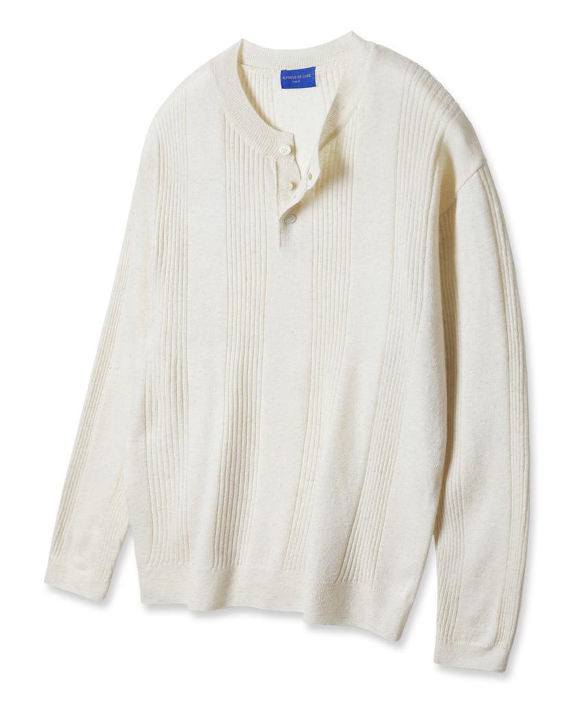 ALVINCLO [Deluxe] Linen Multi Henley Round Long Sleeve Knit Dlx1524 (3 Colors)