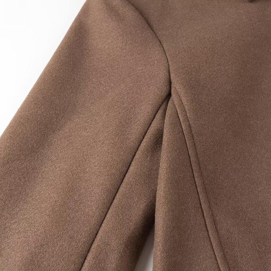 2024 Autumn Women's European & American Style Versatile Zipper Trim Long Sleeve Wool Coat