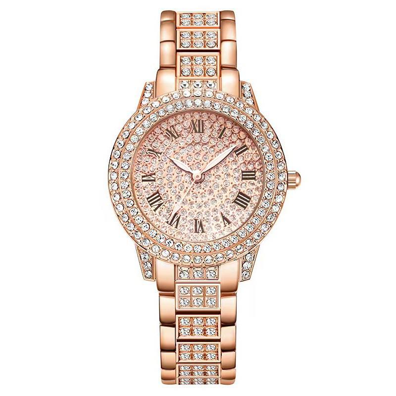 Luxury Diamond-Studded Roman Pattern Ladies Watch and Bracelet Set