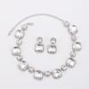 Elegant Green Red White Rhinestone Jewelry Set Women Fashion OL Style Earrings Necklace With Geometric Square Design