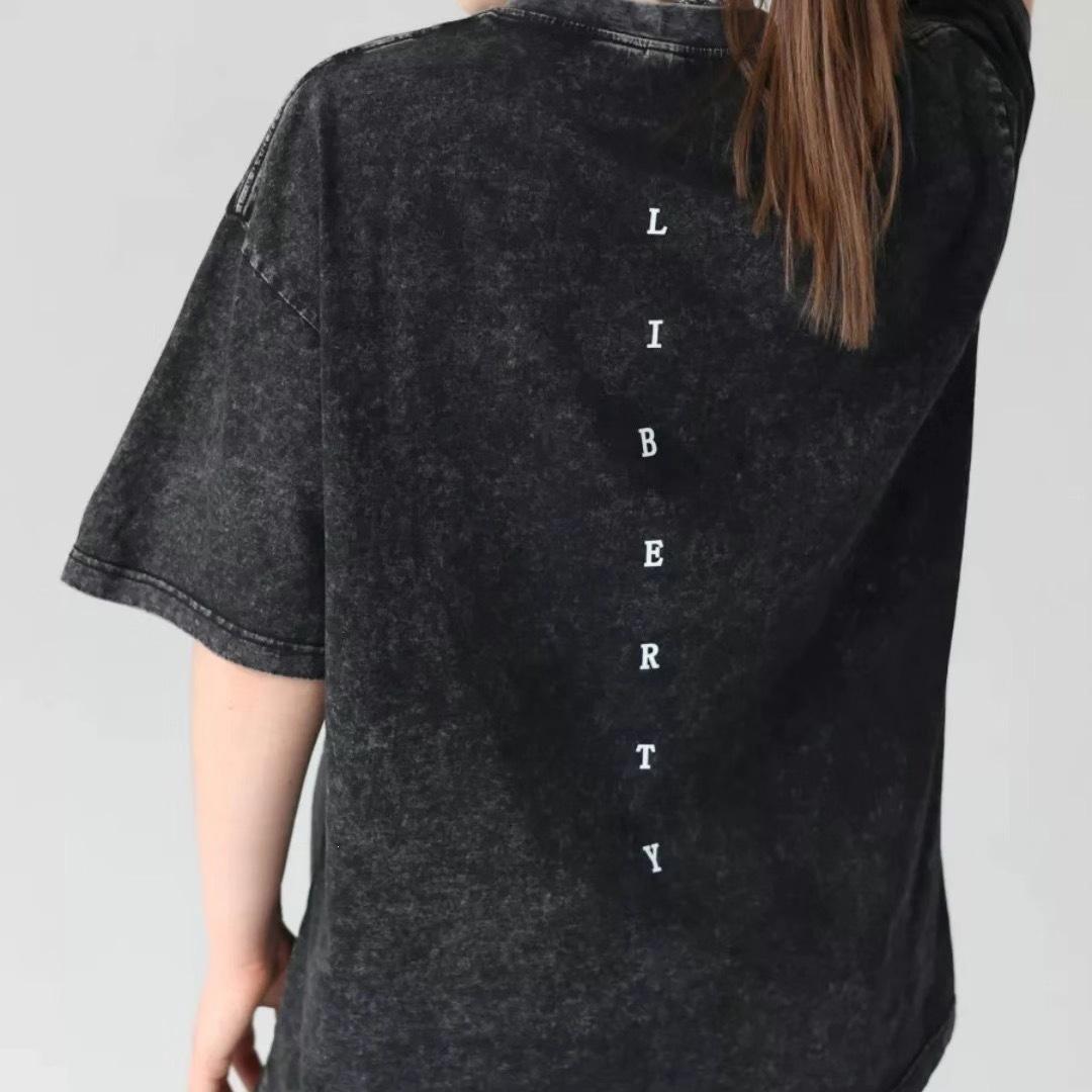 Summer new pure cotton old short-sleeved t-shirt women s summer loose retro casual printed clothes M