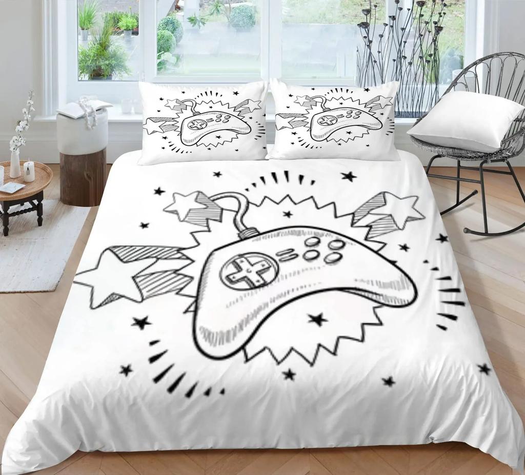 Ensemble Housse de Couette Imprimée Jeu Manette de Jeu Vidéo Ensemble de Literie pour Enfants Adolescents Garçons Chambre Housse de Couette avec Taie d'Oreiller