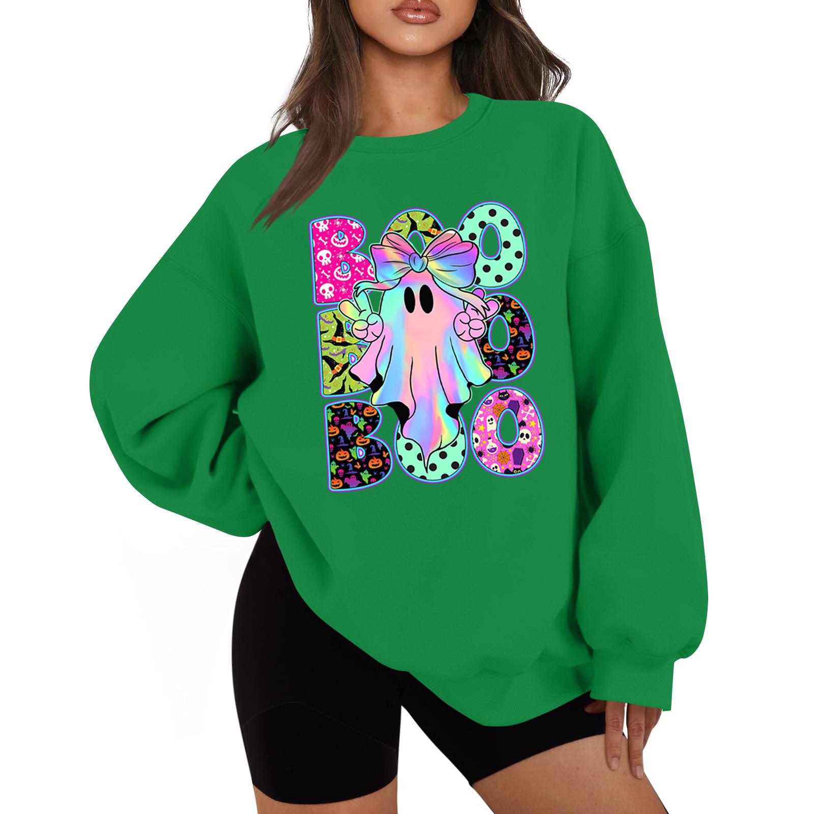 

Жіночий модний повсякденний топ з круглим вирізом і принтом на Хелловін з довгим рукавом XL