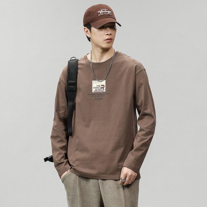 

Осенняя футболка свитер мужская свободная большого размера с длинными рукавами из чистого хлопка молодежная футболка бренда Tide Tide 4XL темно-коричневого