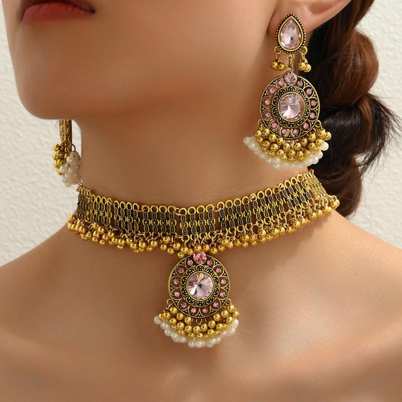 

Ювелирные изделия, драгоценные камни в этническом ретро стиле, бусы, комплект украшений из 2 предметов, серьги, ожерелья.