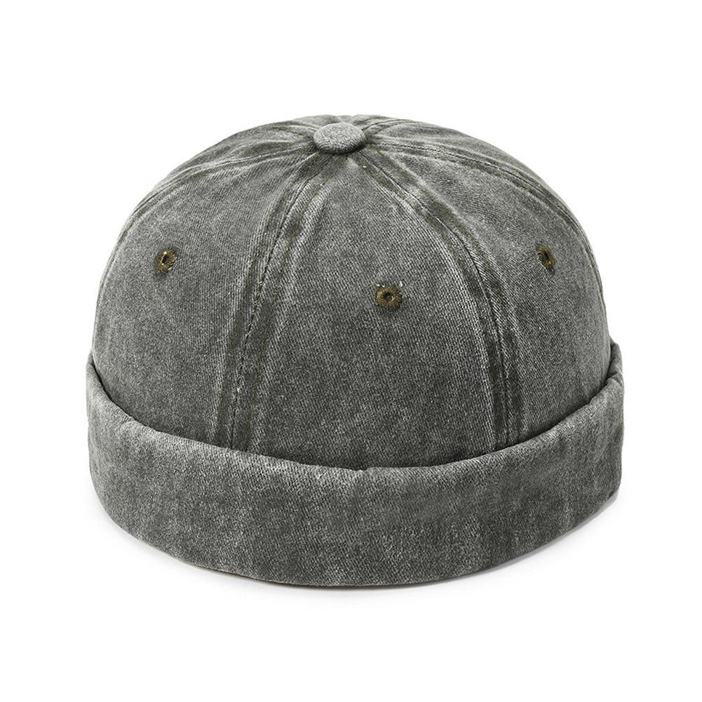Retro Washed Cotton Brimless Hats for Men Vintage Docker Beanie Cap Rolled Cuff Skullcap Solid Color Adjustable Buckle Dad Hat