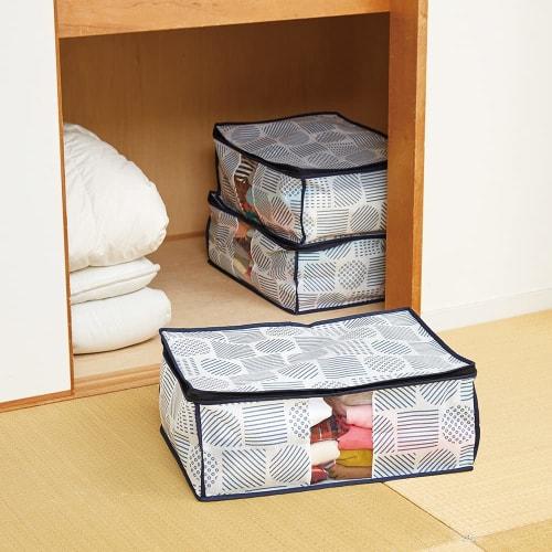 Aimedia Clothing Storage Bag, Storage Case, Clothing Storage Box, Nordic Pattern, Non-Woven Fabric, Dustproof, with Transparent Window (Approx.) 35 X