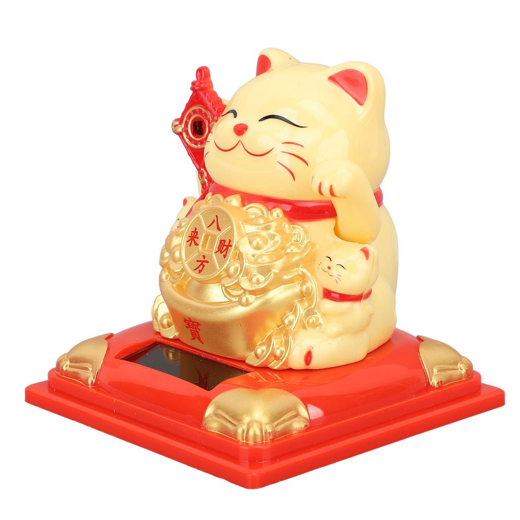 Lucky Cat Vivid Expression Plastic Cute Solar Fortune Cat with Waving Arm for Gift Decoration