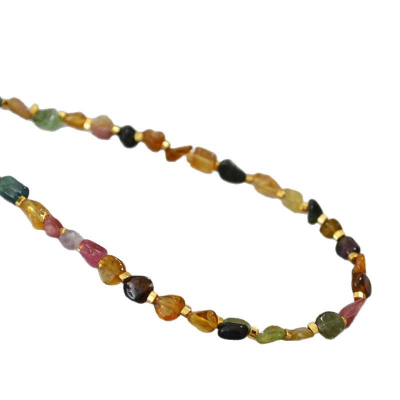 Irregular Colorful Jelly Bean Tourmaline Beaded Necklace for Women