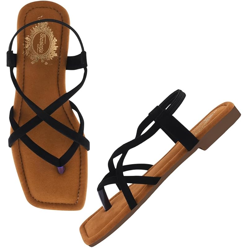 Shoetopia Casual Black Flat Sandals For Women & Girls /Eu40