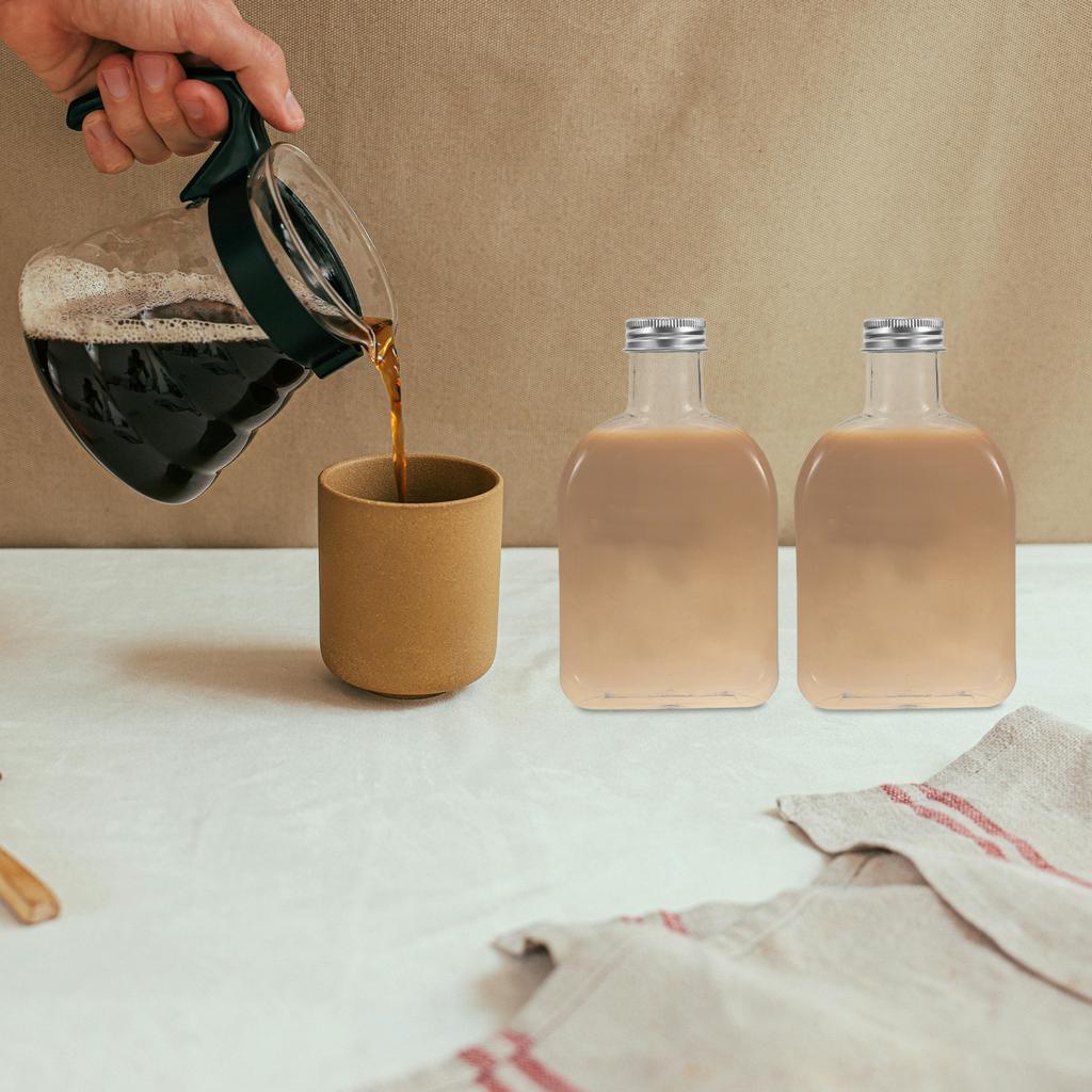 15pcs Cold Drink Bottles 350Ml Flat Plastic Beverage Containers Clear Reusable Juice Flask For Travel Ice Coffee Smoothie Tea