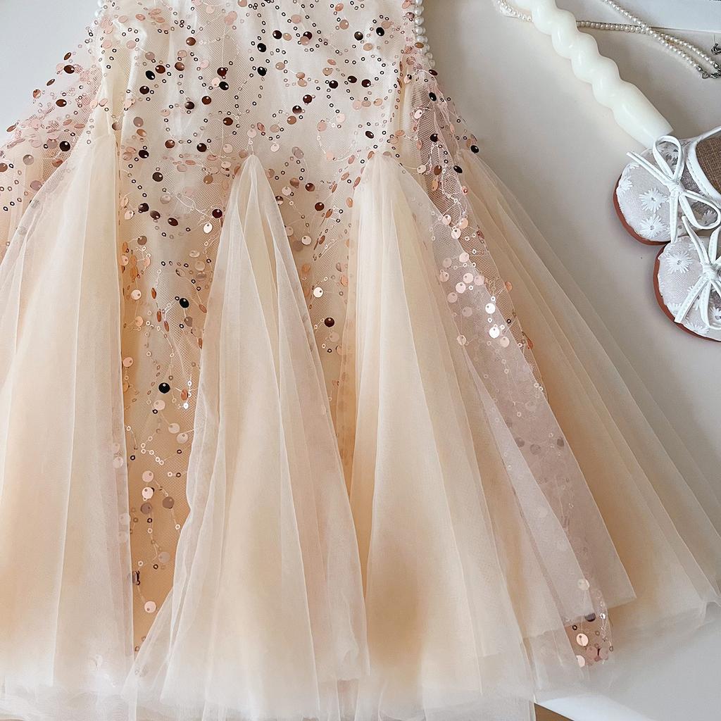 Girls' Summer Sleeveless Sequin Mesh Princess Dress