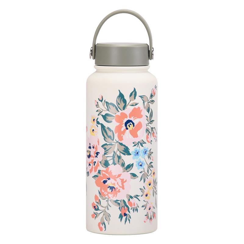 1L Thermos Cup Large Capacity Wide Mouth Portable Vacuum Sports Kettle Outdoor Printing Water Cup Female