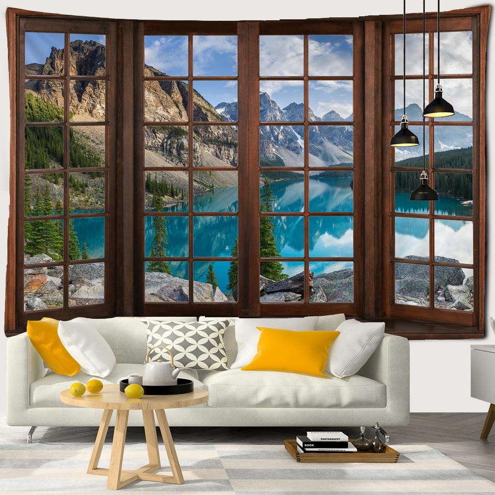 3D Window Scenery Decoration Tapestry Hippie Wall Bohemian Style Decoration Tapestry Bedroom Dormitory Wall Tapestries