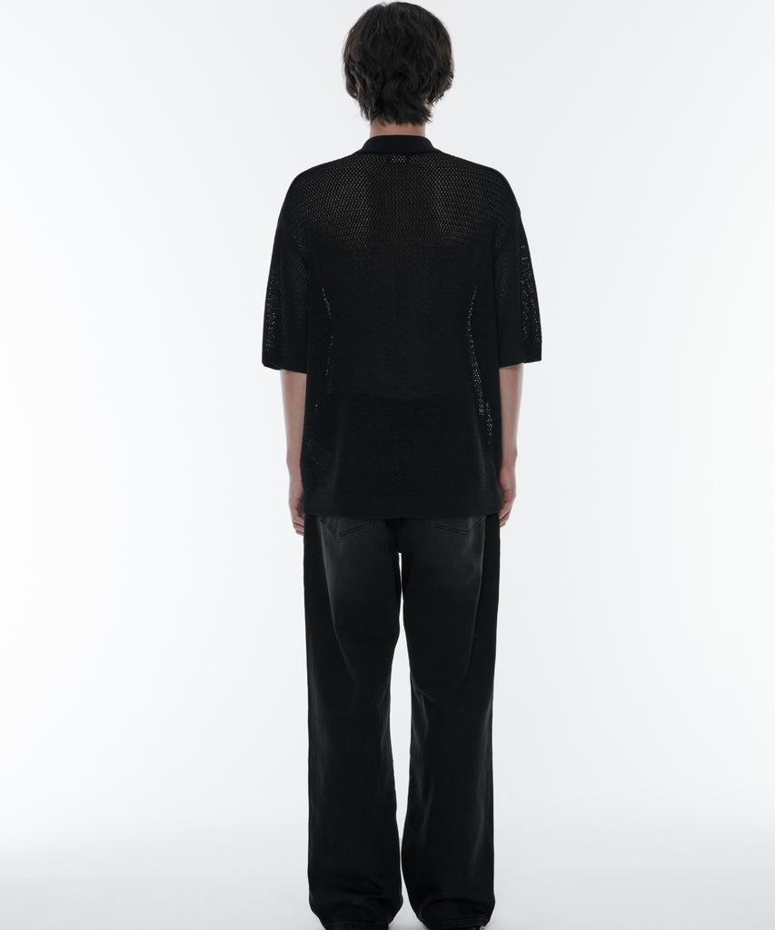 Musinsa Standard Crochet Collared Short Sleeve Cardigan [Black]