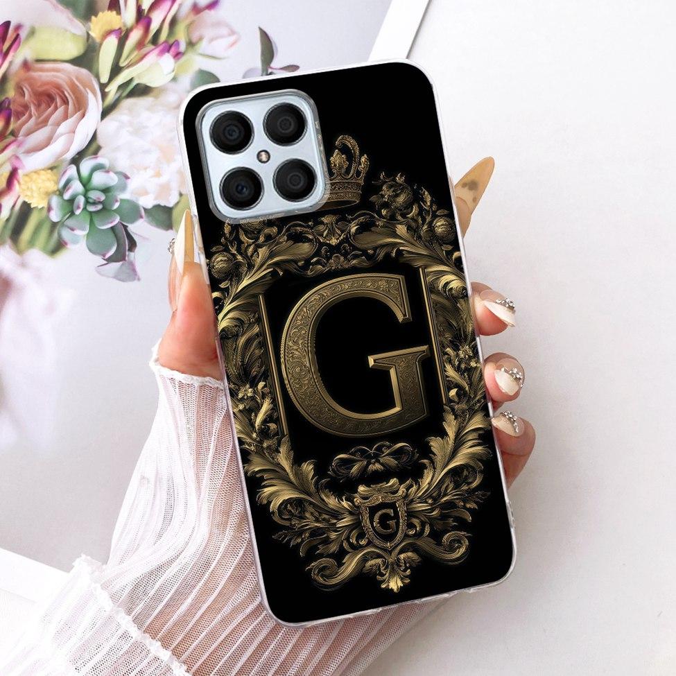 For Honor X8 4G Case Transparent Luxury Crown A-Z Letters 2D Flat Pattern Soft Phone Casing For Honor X8 TFY-LX1 TFY-LX2 TFY-LX3
