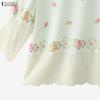 ZANZEA Women Round Neck 3/4 Sleeve Casual Floral Print Blouse