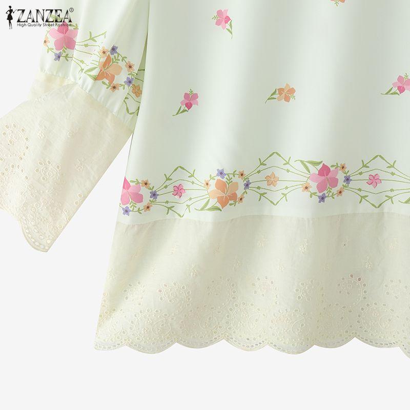 ZANZEA Women Round Neck 3/4 Sleeve Casual Floral Print Blouse