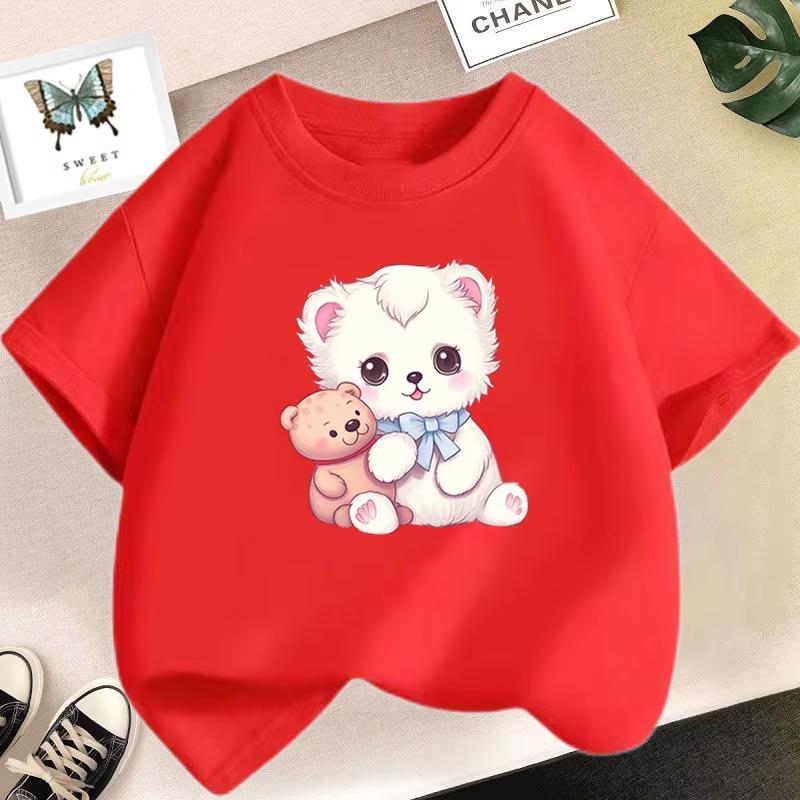 Summer children's T-shirt cute cat girl printed top short sleeved round neck shirt
