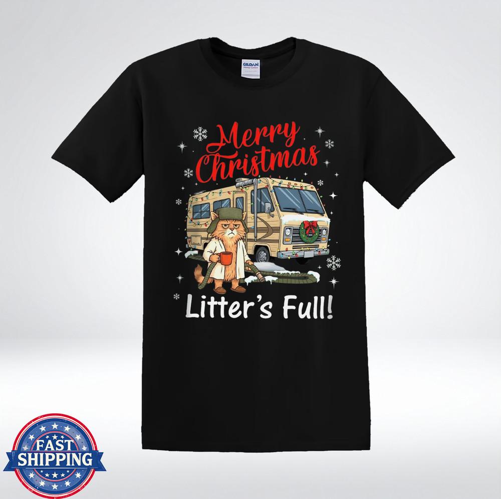 Merry Christmas Litter’s Full Funny Cat RV Parody Holiday Humor T-Shirt 2XL