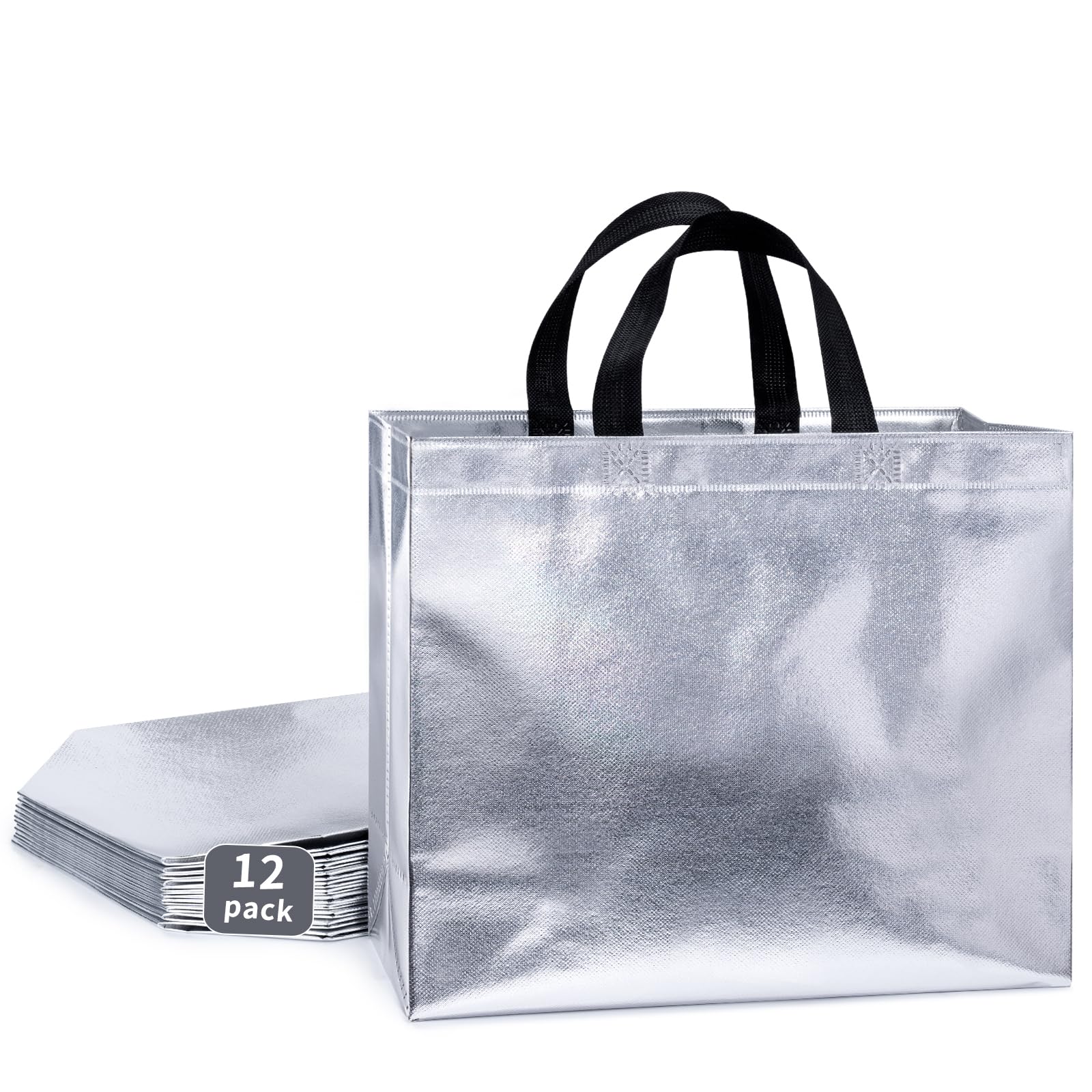 

12 шт. сумки, глянцевые нетканые многоразовые подарочные пакеты, продуктовые сумки с ручками, складные подарочные пакеты, сумки для вечеринок на день рождения, свадьбу, Рождество