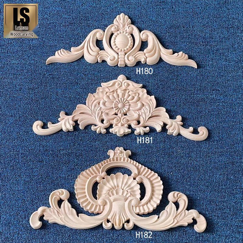 European Carved Solid Wood Corner Flower Panel for Door and Wall Decoration H180 Style 35*14cm