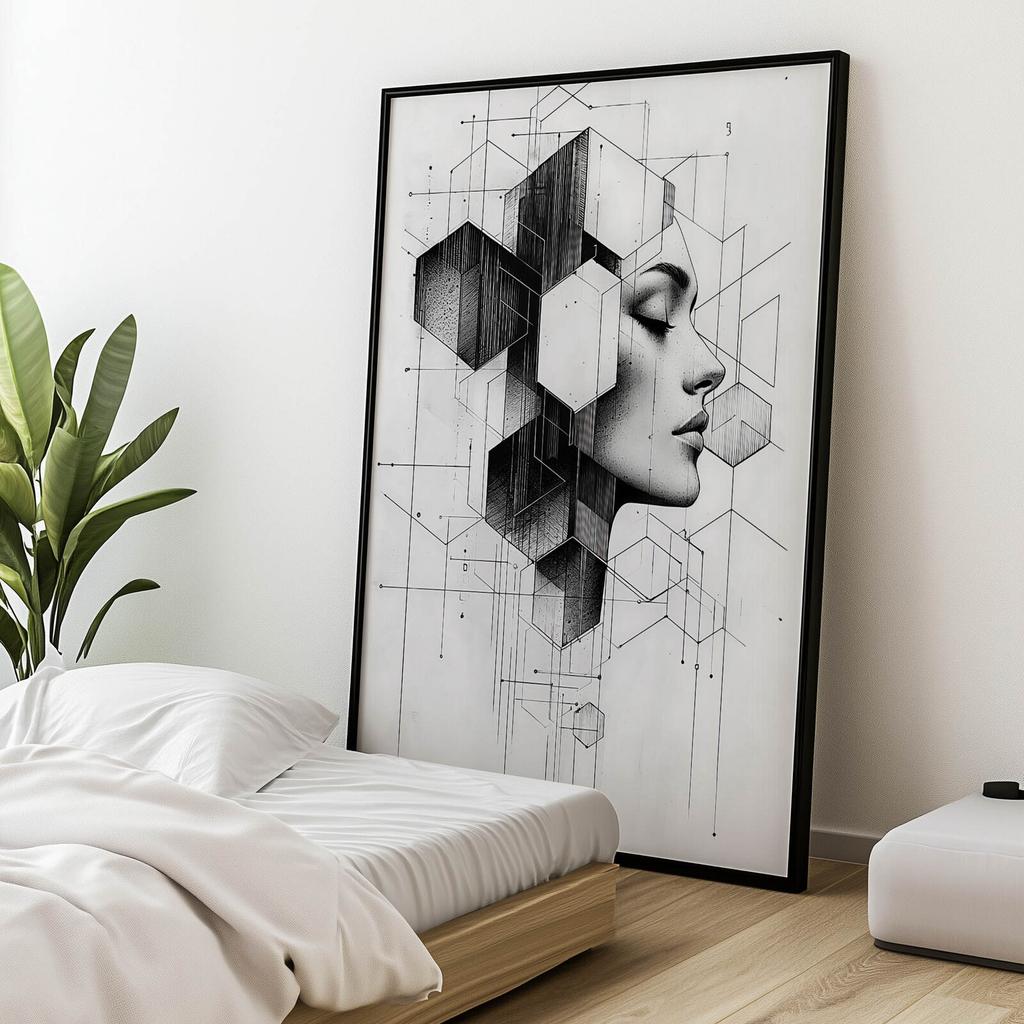 Czarno-Białe Marzenie Geometryczne Czarno-Białe Marzenie Geometryczne, 30X40 Cm, Rama Drewniana Biała, Papier Matowy 230 Gsm