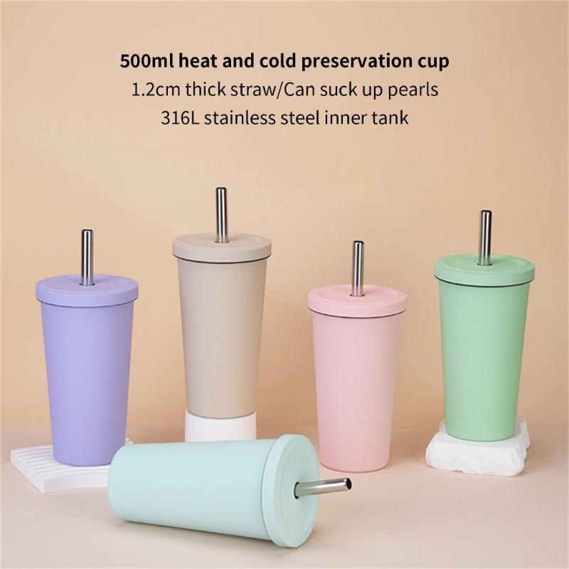 316L Stainless Steel Vacuum Insulated Tumblers With Leak Proof Straw Lid For Office Outdoor Travel Ergonomic Grip Cup