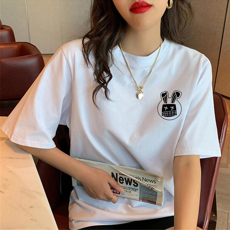 GMXIA Sommer Vintage Damen T-Shirt mit Aufdruck Reine Baumwolle Kurzarm T-Shirt Damen Ins Mode Locker Lässig mit Damenoberteil