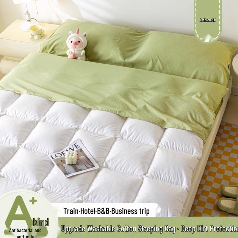 Portable Stain-Proof Cotton Sleeping Bag: Detachable, Solid Color Duvet Cover with Bed Sheet for Travel and Hotel Stays.