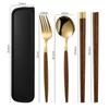 Stainless Steel Cutlery Spoon Chopsticks Wooden Handle Dinnerware Portable Fork Spoon For Fruit Dessert Kitchen Tableware