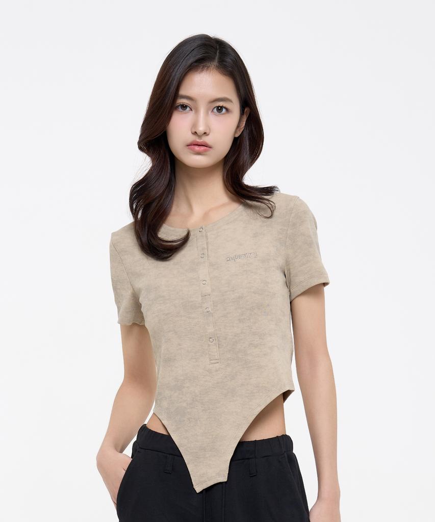 Syupeodeulai Women'S Henley Neck T-Shirt Beige Sdfivcq40Beg