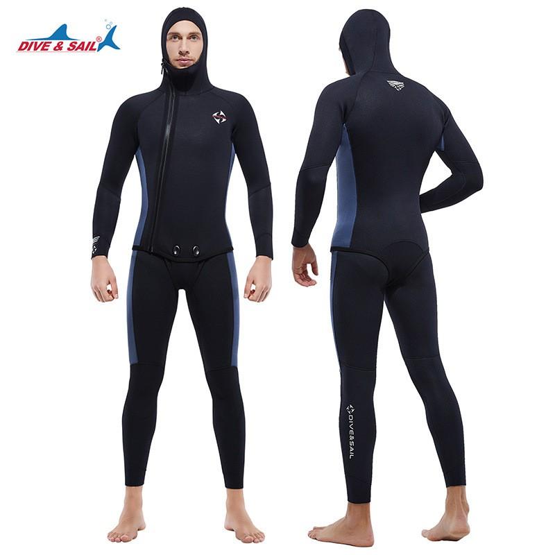 5MM Diving Suit Split Hooded Velvet Cold-proof One-piece Vest Snorkeling Surfing Set